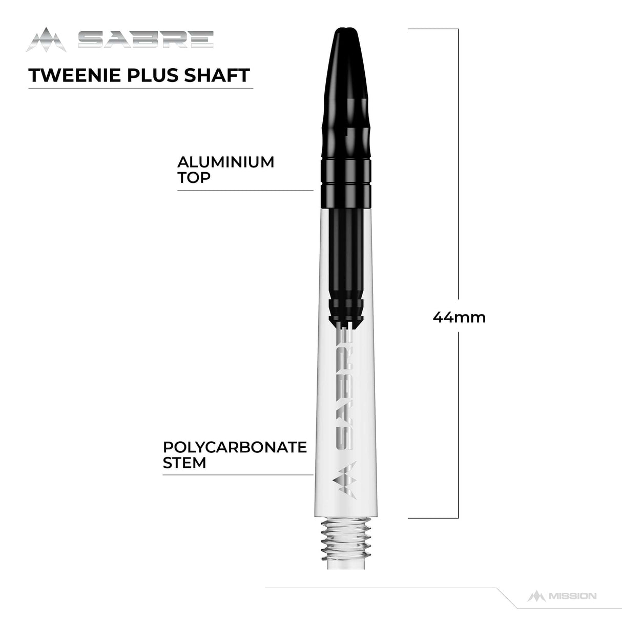 *Mission Sabre Shafts - Polycarbonate Dart Stems - Clear - Black Top - view 6