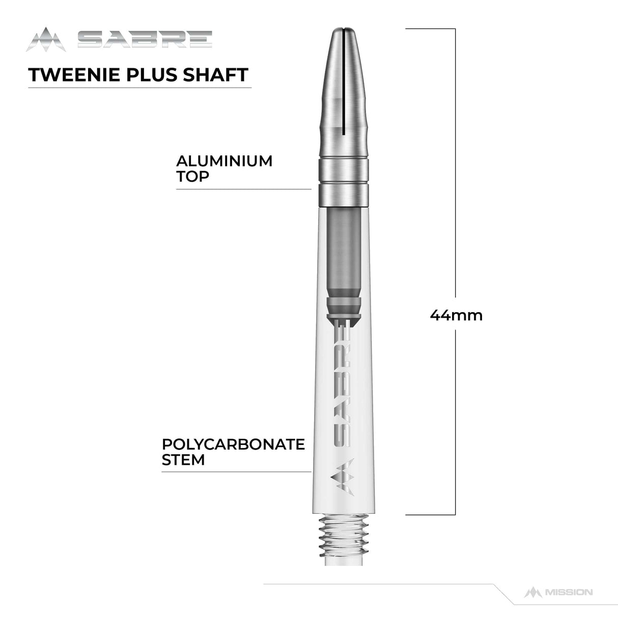 *Mission Sabre Shafts - Polycarbonate Dart Stems - Clear - Silver Top - view 6