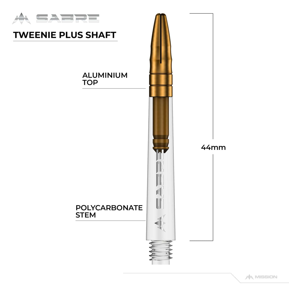 *Mission Sabre Shafts - Polycarbonate Dart Stems - Clear - Gold Top - view 6
