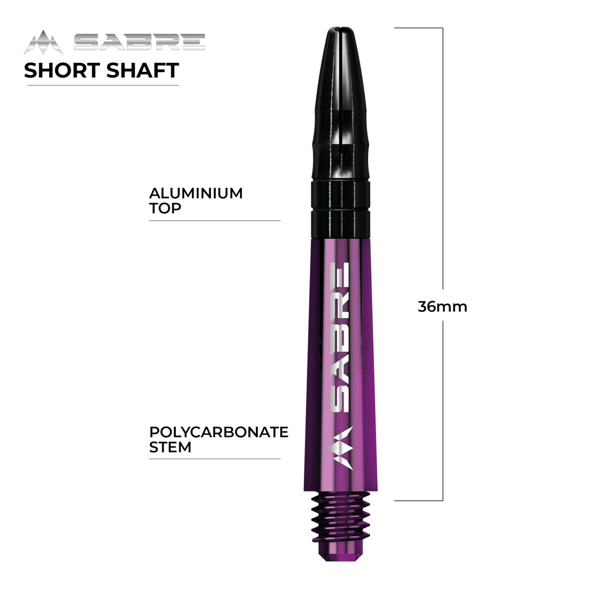 *Mission Sabre Shafts - Polycarbonate Dart Stems - Purple - Black Top - view 8