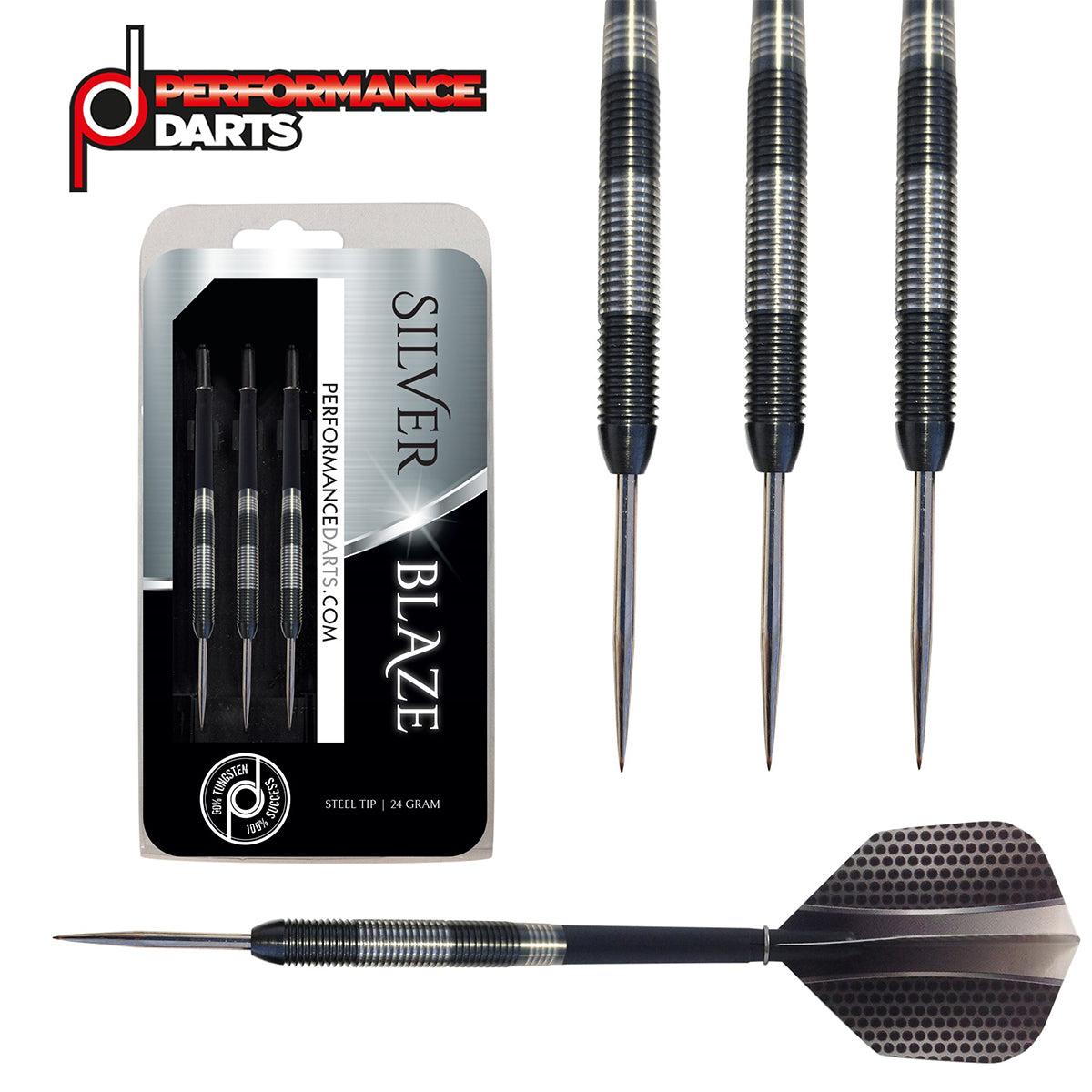 Performance Darts Silver Blaze 90% Tungsten Steel Tip Darts