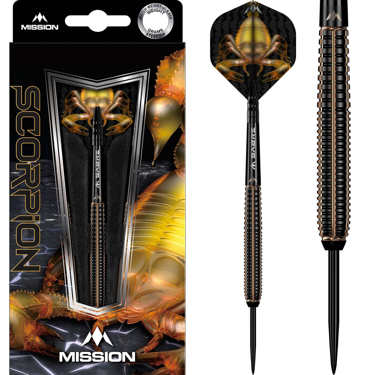 Mission Scorpion Darts - Steel Tip - 90% Tungsten - Black & Gold Electro - The Darts Shop