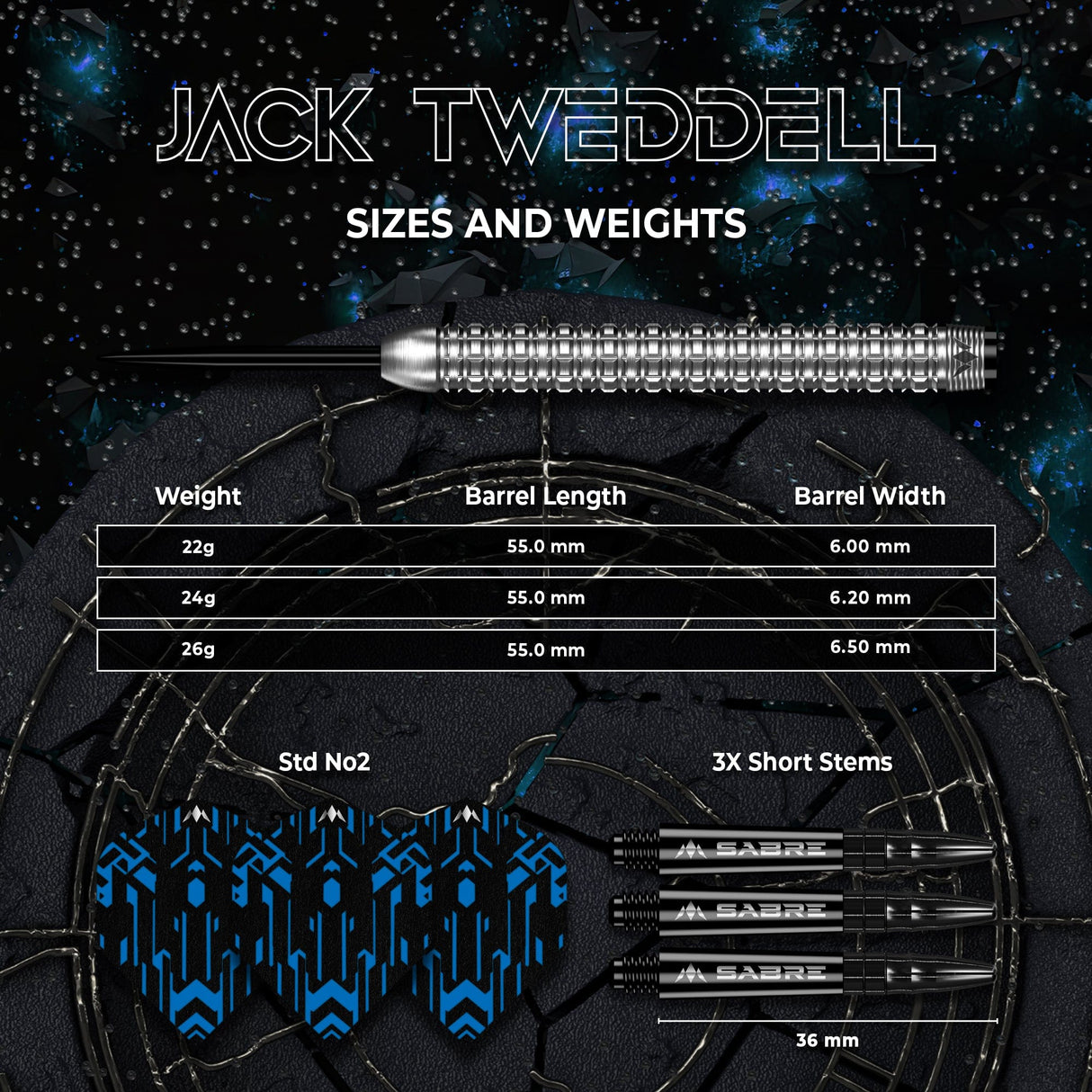 Mission Jack Tweddell 95% Tungsten Steel Tip Darts Set - Aggressive Grip