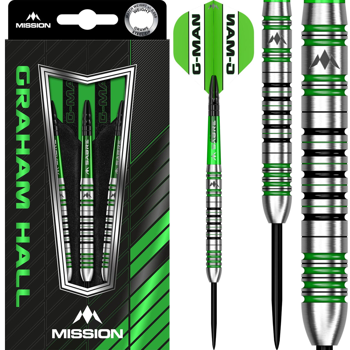 Mission Graham Hall Darts - Steel Tip - 90% - Black & Green - view 2