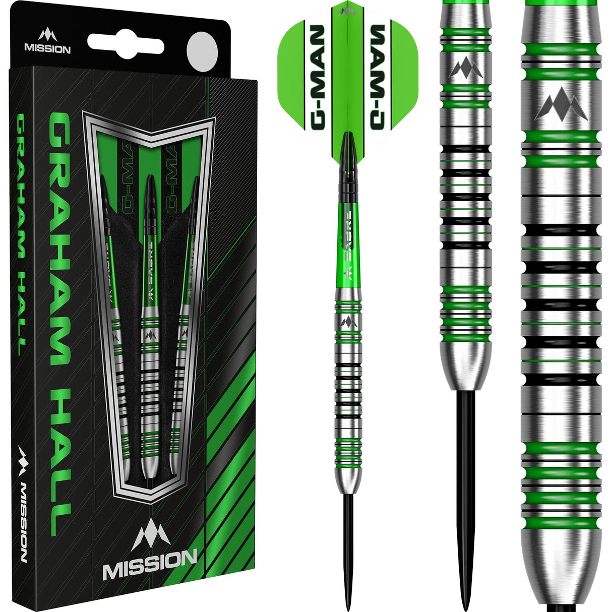 Mission Graham Hall Darts - Steel Tip - 90% - Black & Green - view 4