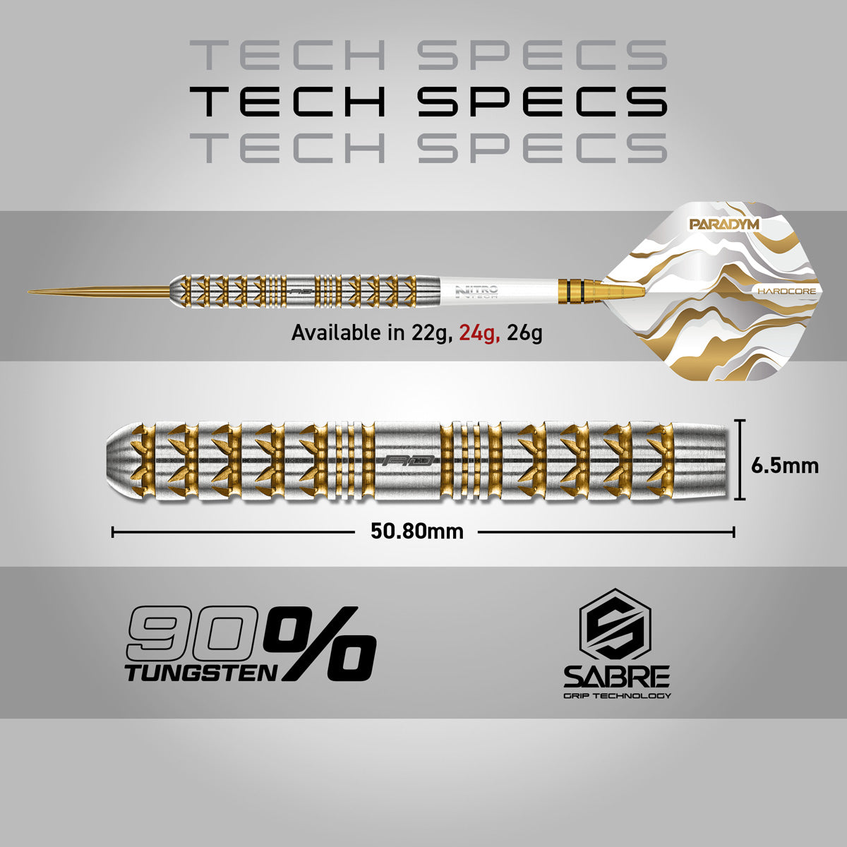 Red Dragon Paradym Gold Parallel 90% Tungsten Steel Tip Darts - view 5