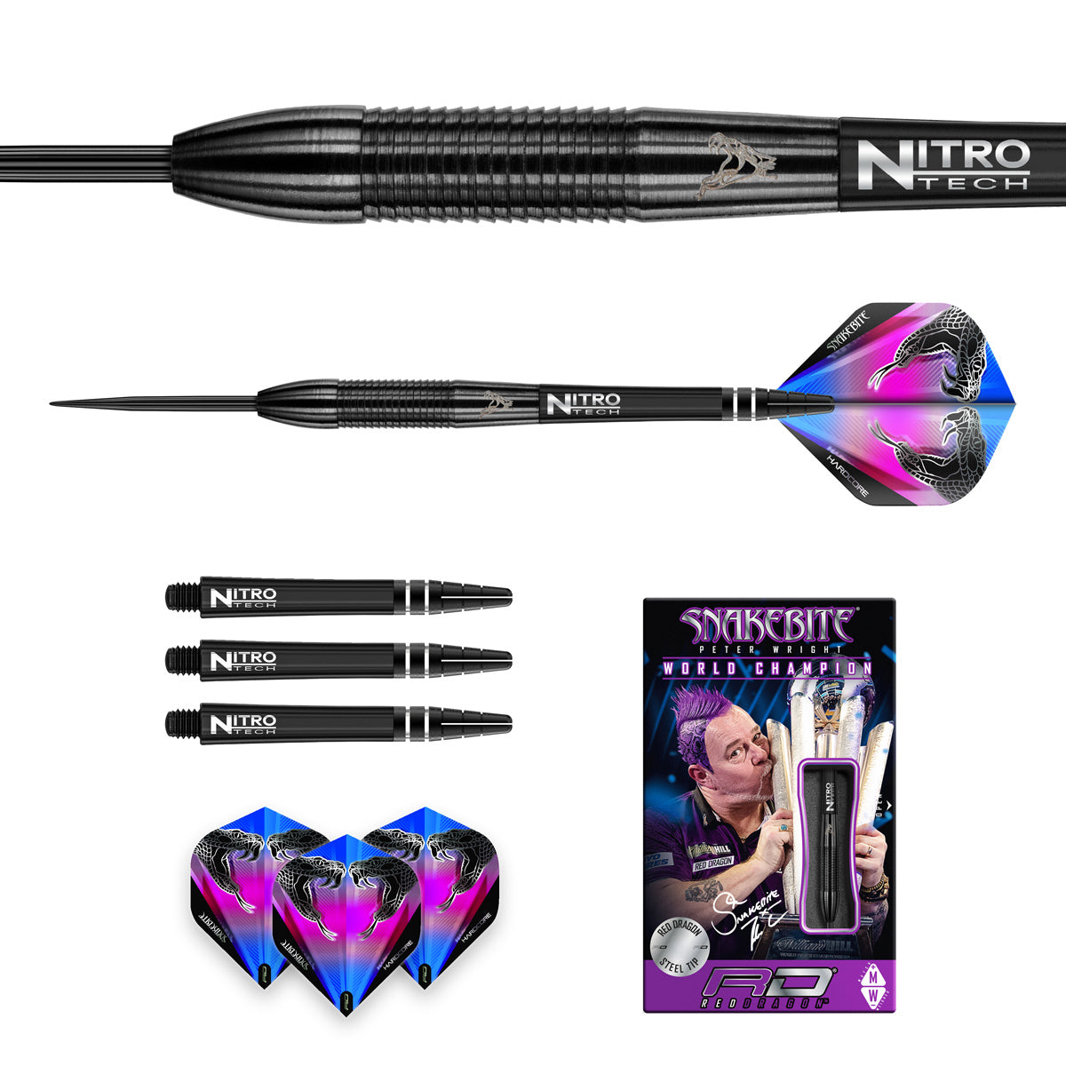 Peter Wright Snakebite 3 Black 90% Tungsten Steel Tip Darts by Red Dragon - view 5