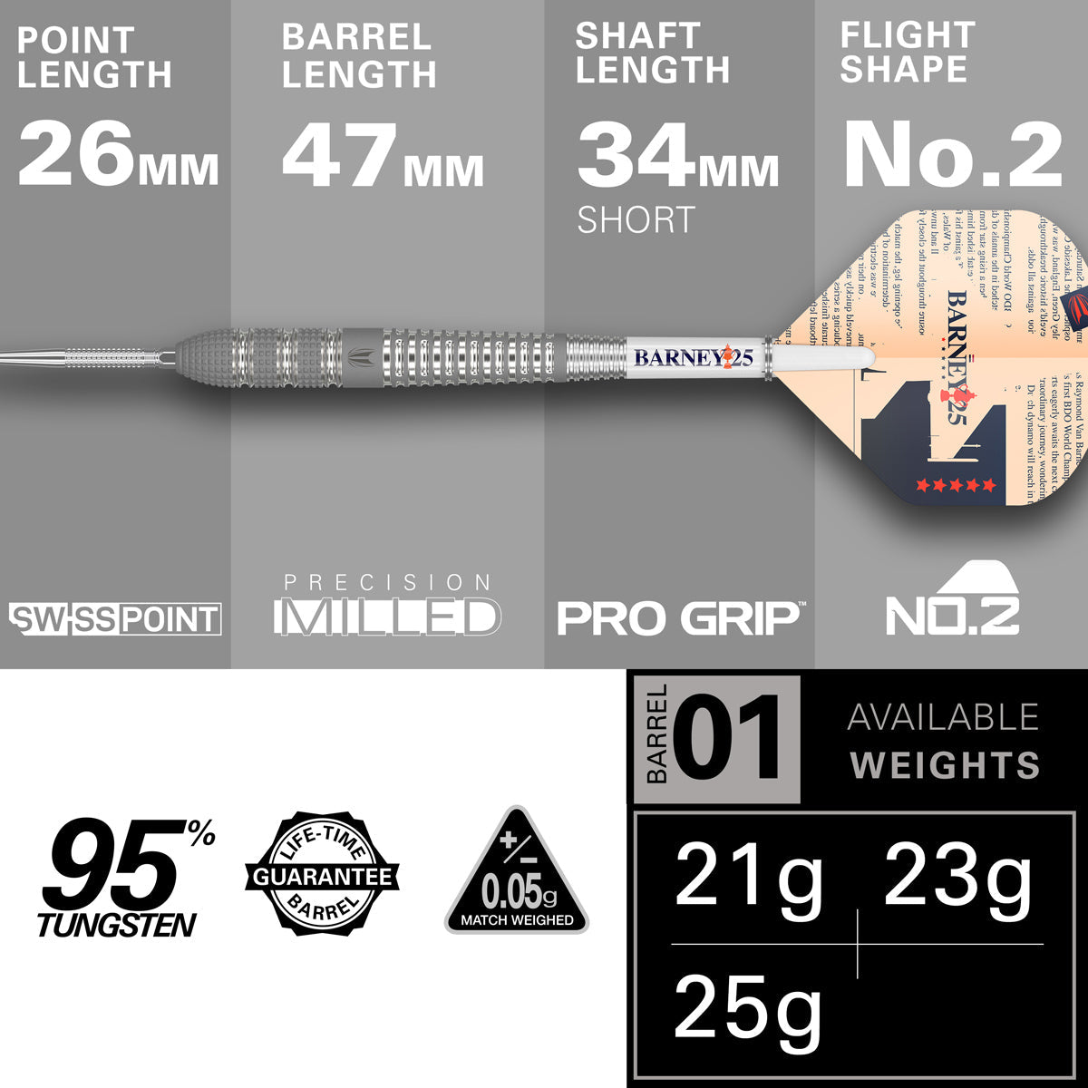 Barney 25 95% Tungsten SP Steel Tip Darts by Target - view 4