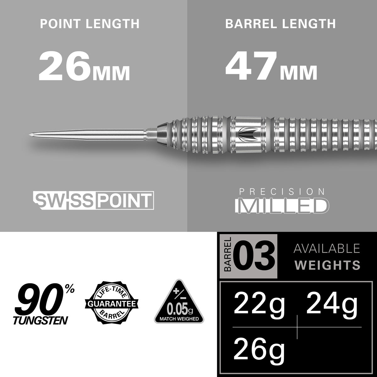 Bolide 03 Swiss Point 90% Tungsten Steel Tip Darts by Target - view 3