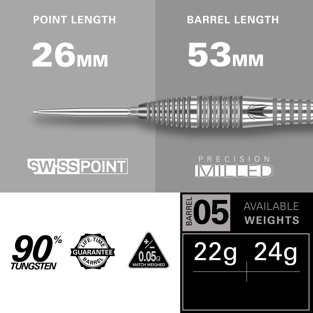 Bolide 05 Swiss Point 90% Tungsten Steel Tip Darts by Target - view 3