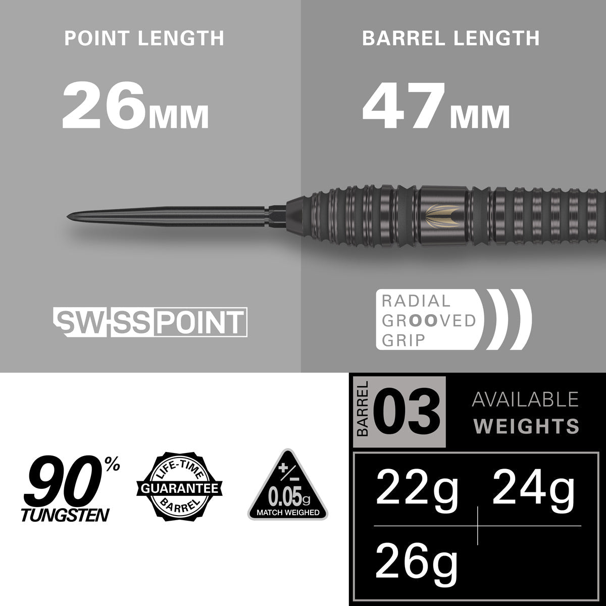 Bolide Void 03 90% Tungsten SP Steel Tip Darts by Target - view 3