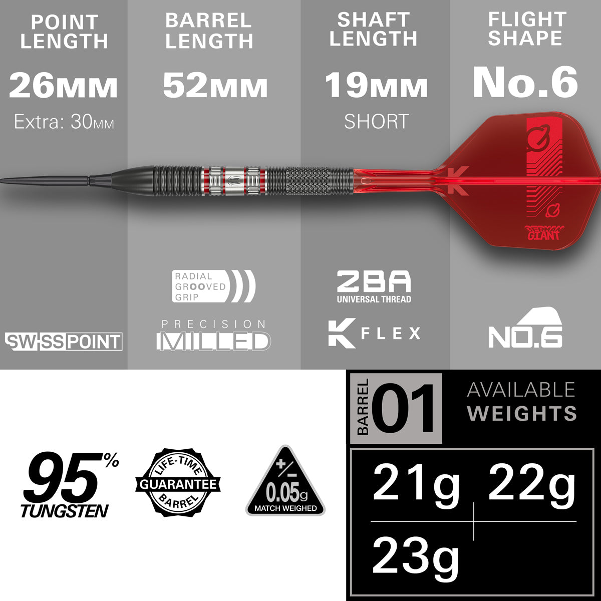 Gabriel Clemens 95K 95% Tungsten SP Steel Tip Darts by Target - view 4