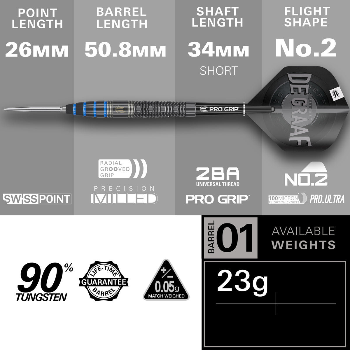 Target Jeffrey De Graaf G1 Swiss Point 90% Tungsten Steel Tip Darts - view 4