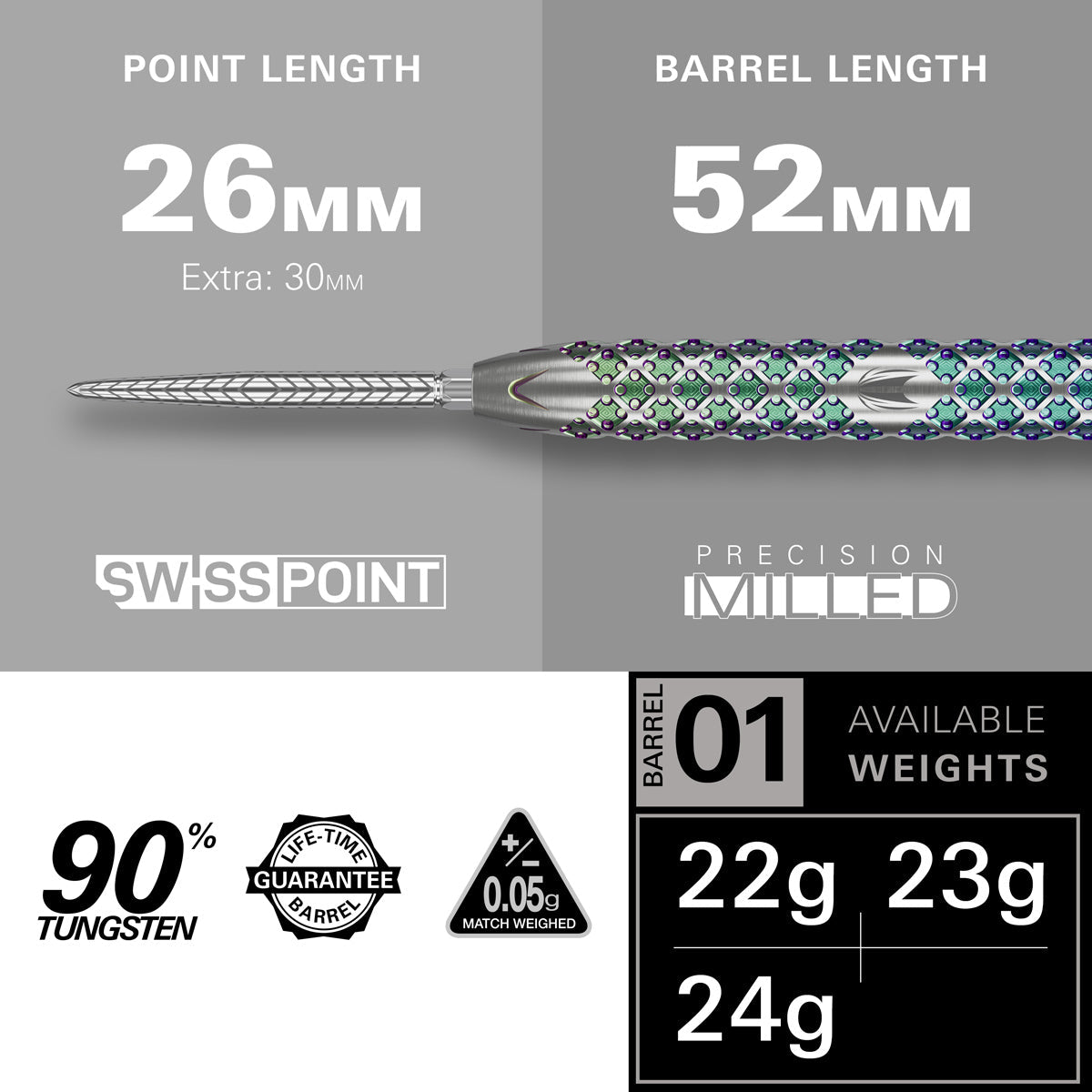 Rove 01 90% Tungsten SP Steel Tip Darts by Target - view 3