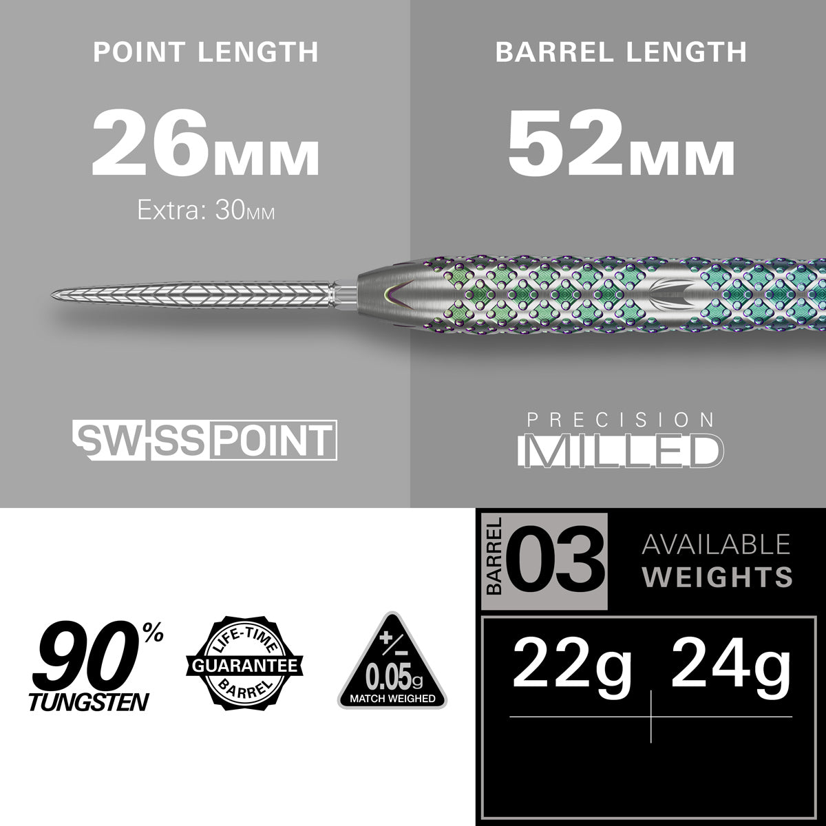 Rove 03 90% Tungsten SP Steel Tip Darts by Target - view 3