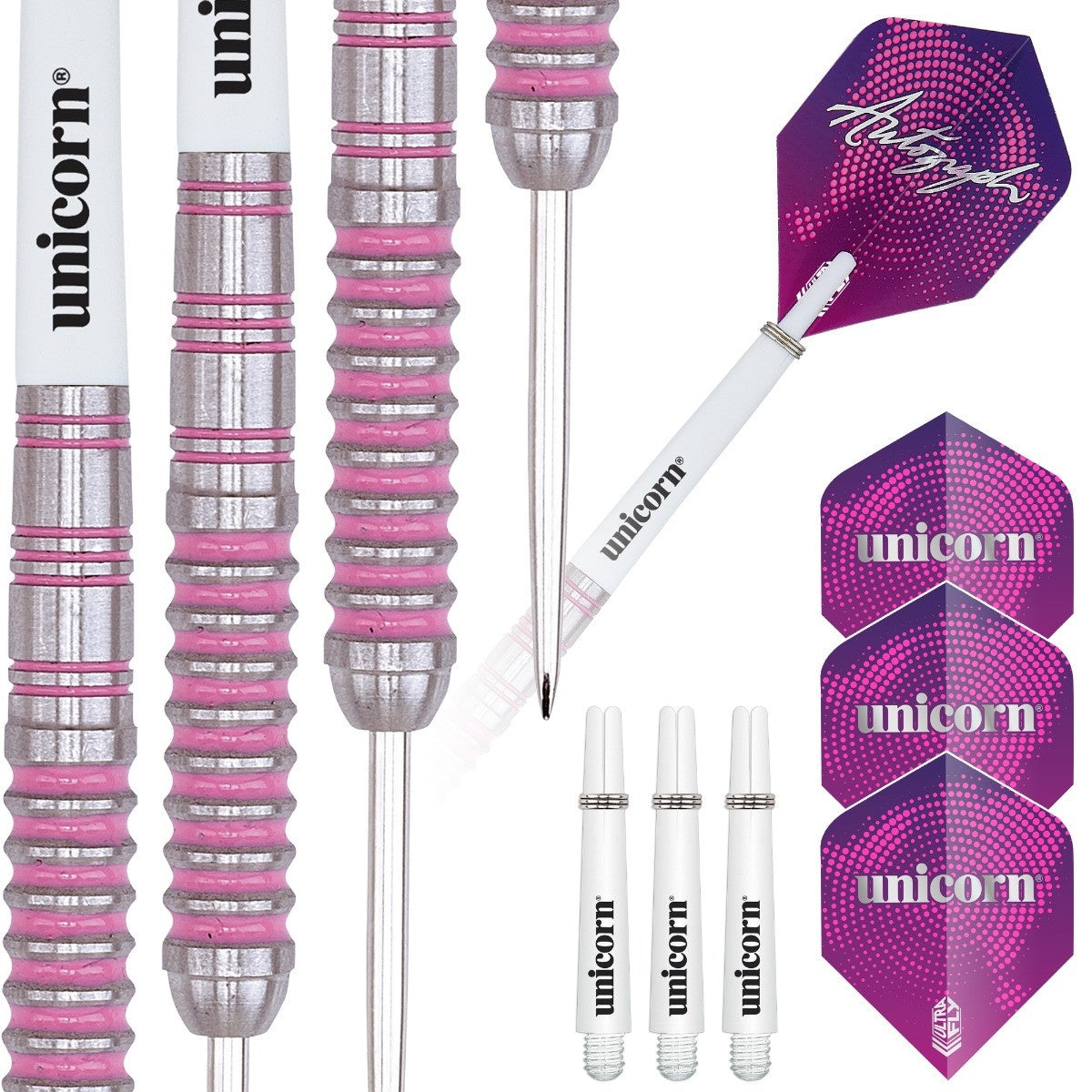 Unicorn Autograph Pink Ringed 80% Tungsten Steel Tip Darts - view 5