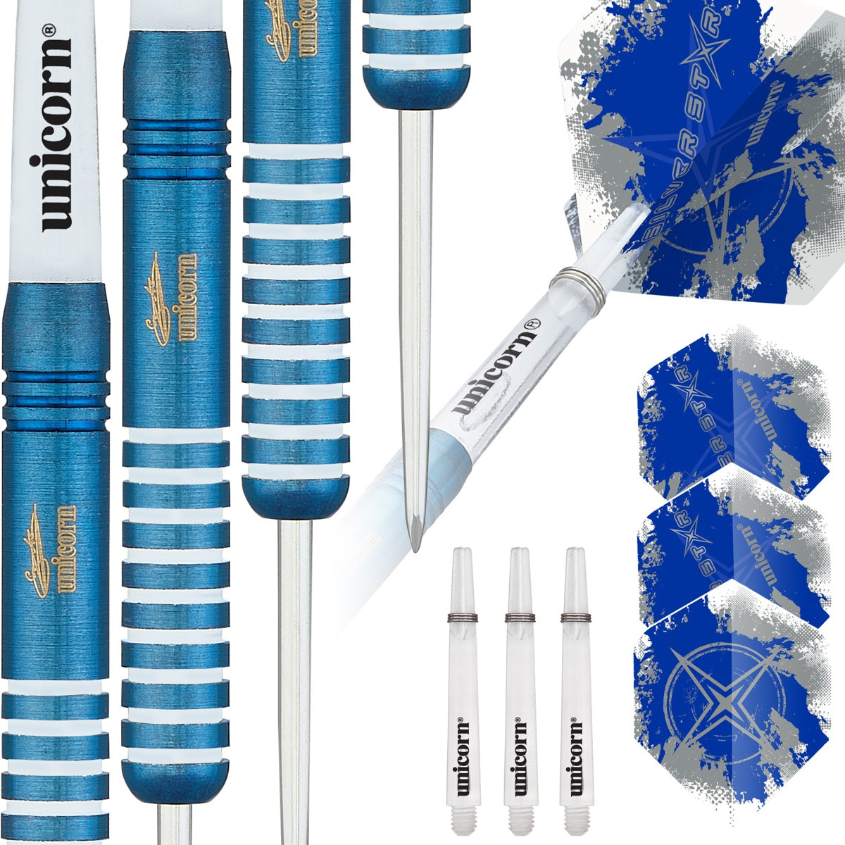 Gary Anderson Silver Star Blue 80% Tungsten Steel Tip Darts by Unicorn - view 4