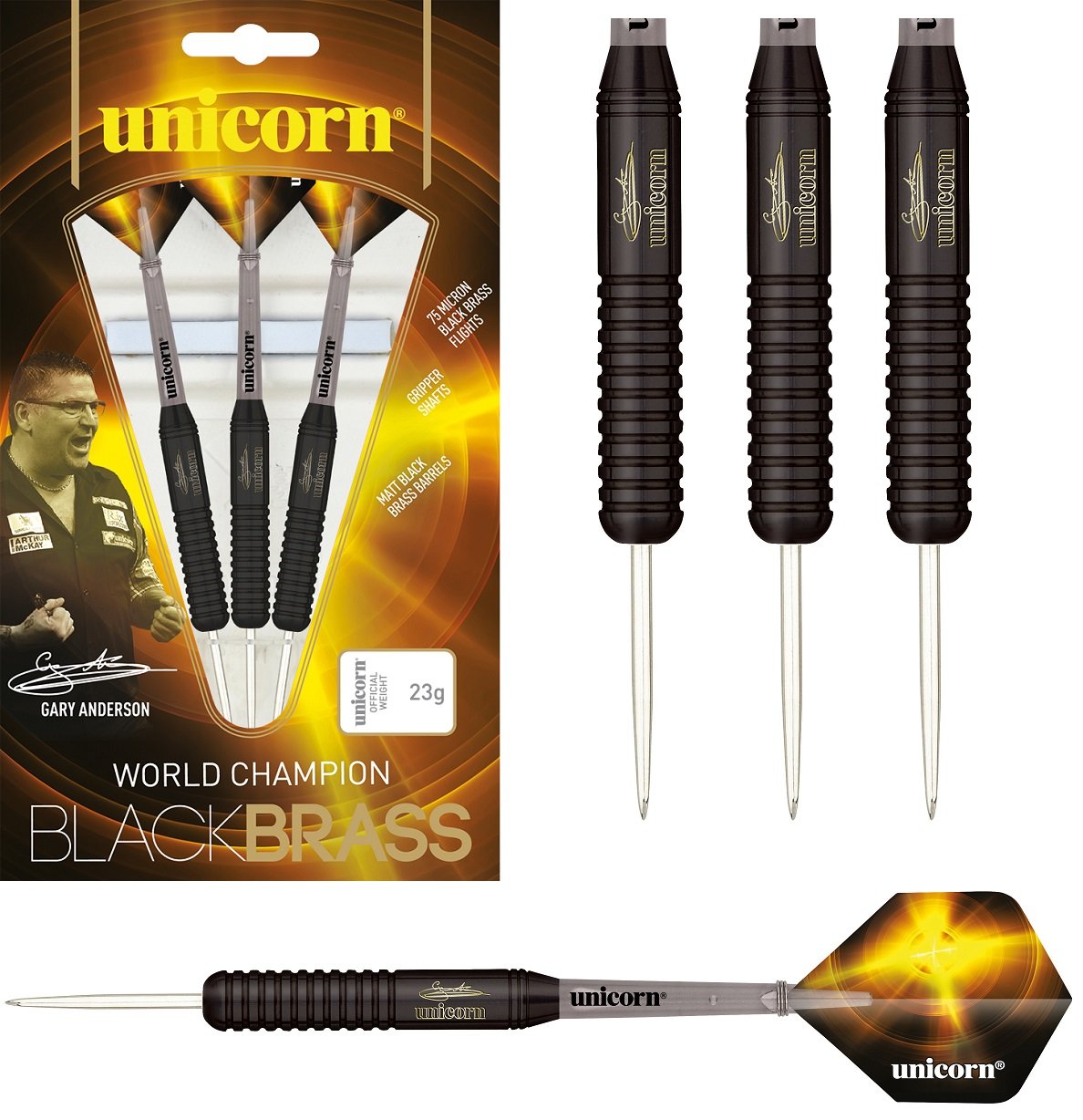 Unicorn Gary Anderson Style 2 Black Brass Steel Tip Darts