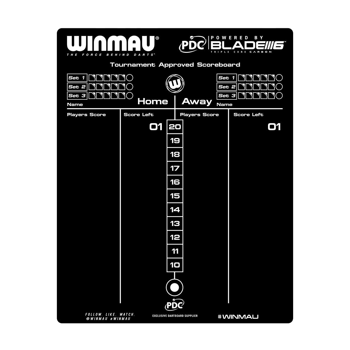 Winmau Dry Wipe Score Board - PDC Design - view 2