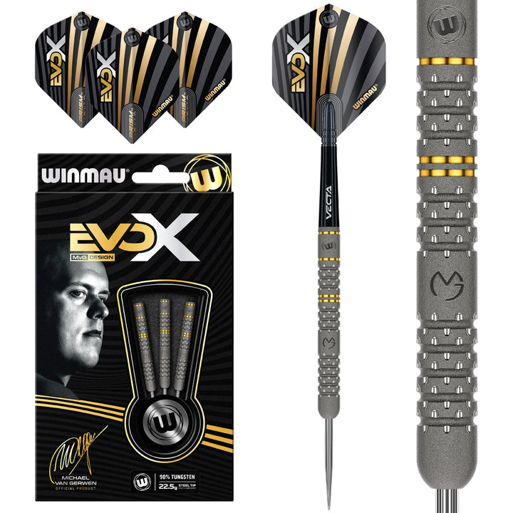 Michael van Gerwen MvG Evo X 90% Tungsten Steel Tip Darts by Winmau - The Darts Shop