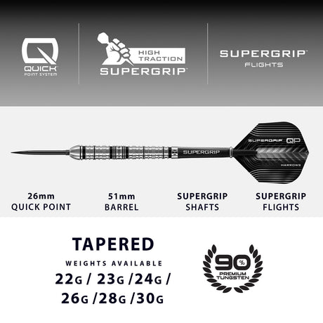 Harrows Supergrip Tapered 90% Tungsten QP Steel Tip Darts - view 4