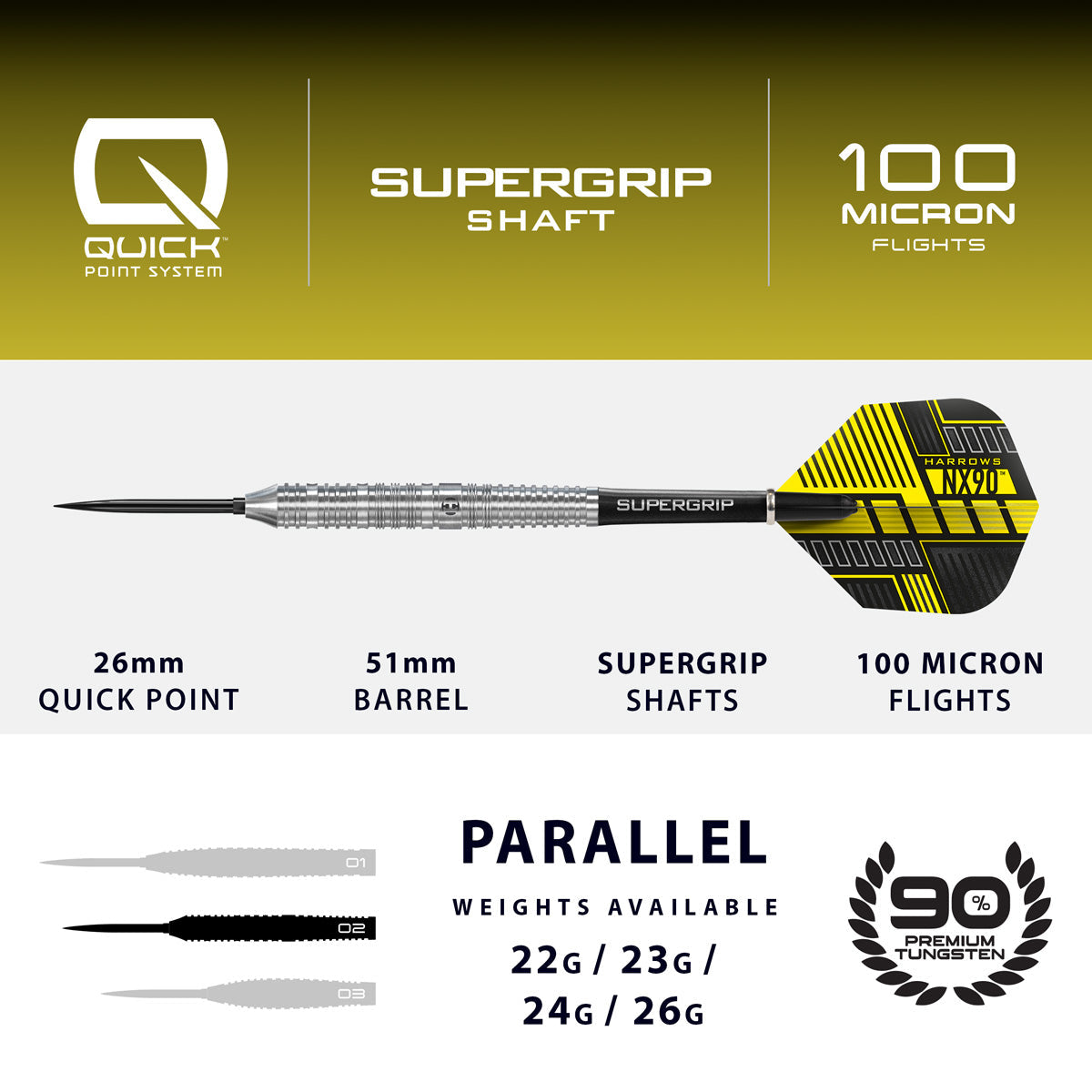 Harrows NX90 Parallel 90% Tungsten QP Steel Tip Darts - view 4