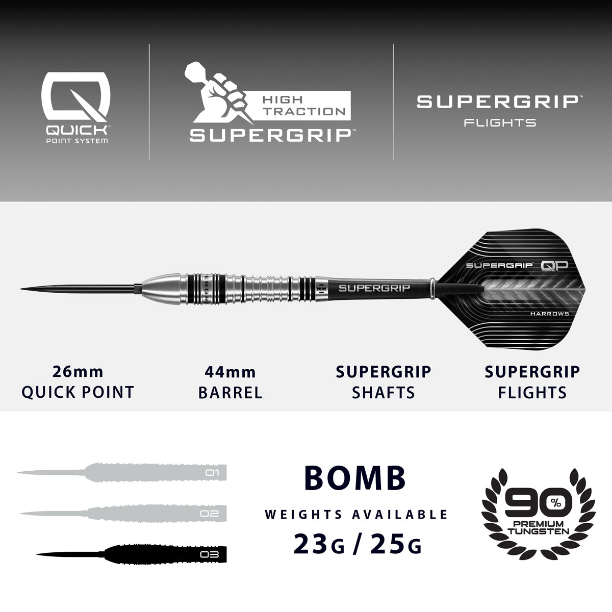 Harrows Supergrip Bomb 90% Tungsten QP Steel Tip Darts - view 4