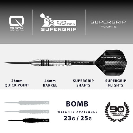 Harrows Supergrip Bomb 90% Tungsten QP Steel Tip Darts - view 4
