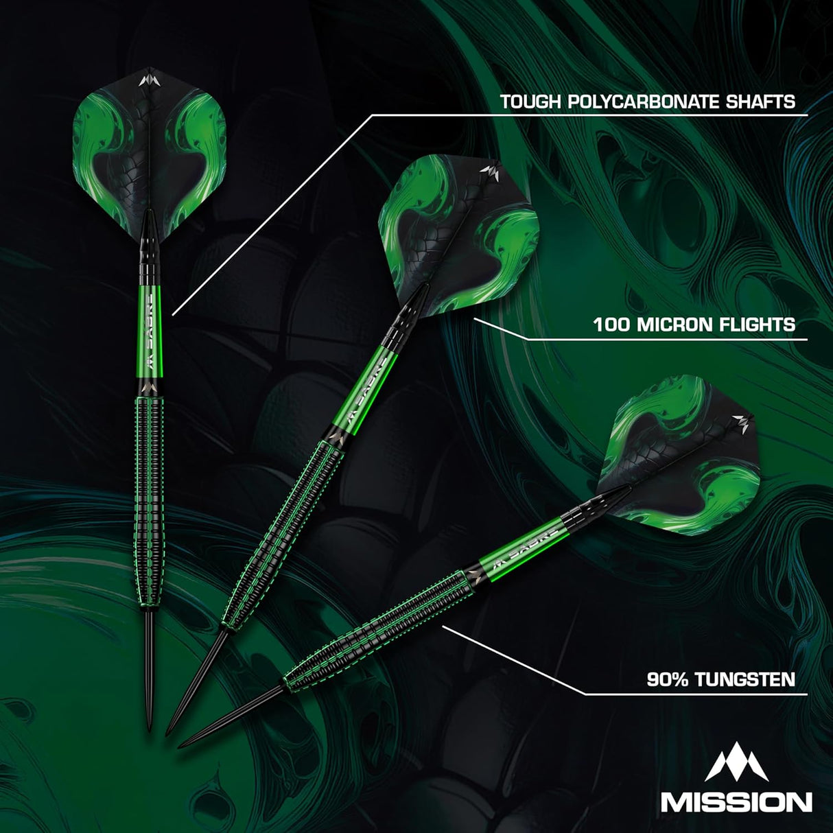 Mission Venom Darts - Steel Tip - 90% Tungsten - Black & Green Electro - view 4