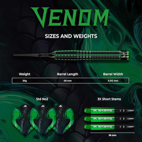 Mission Venom Darts - Steel Tip - 90% Tungsten - Black & Green Electro - view 5