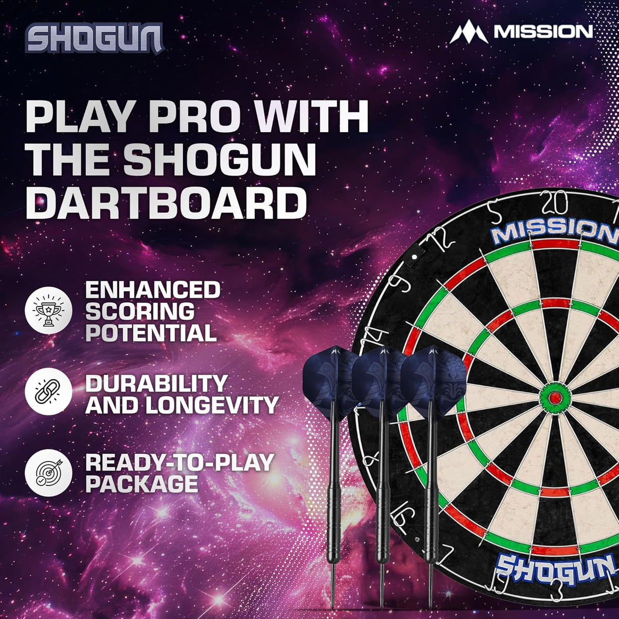Mission Shogun Dartboard Set - Round Wire Dartboard with 2 sets of darts - view 6