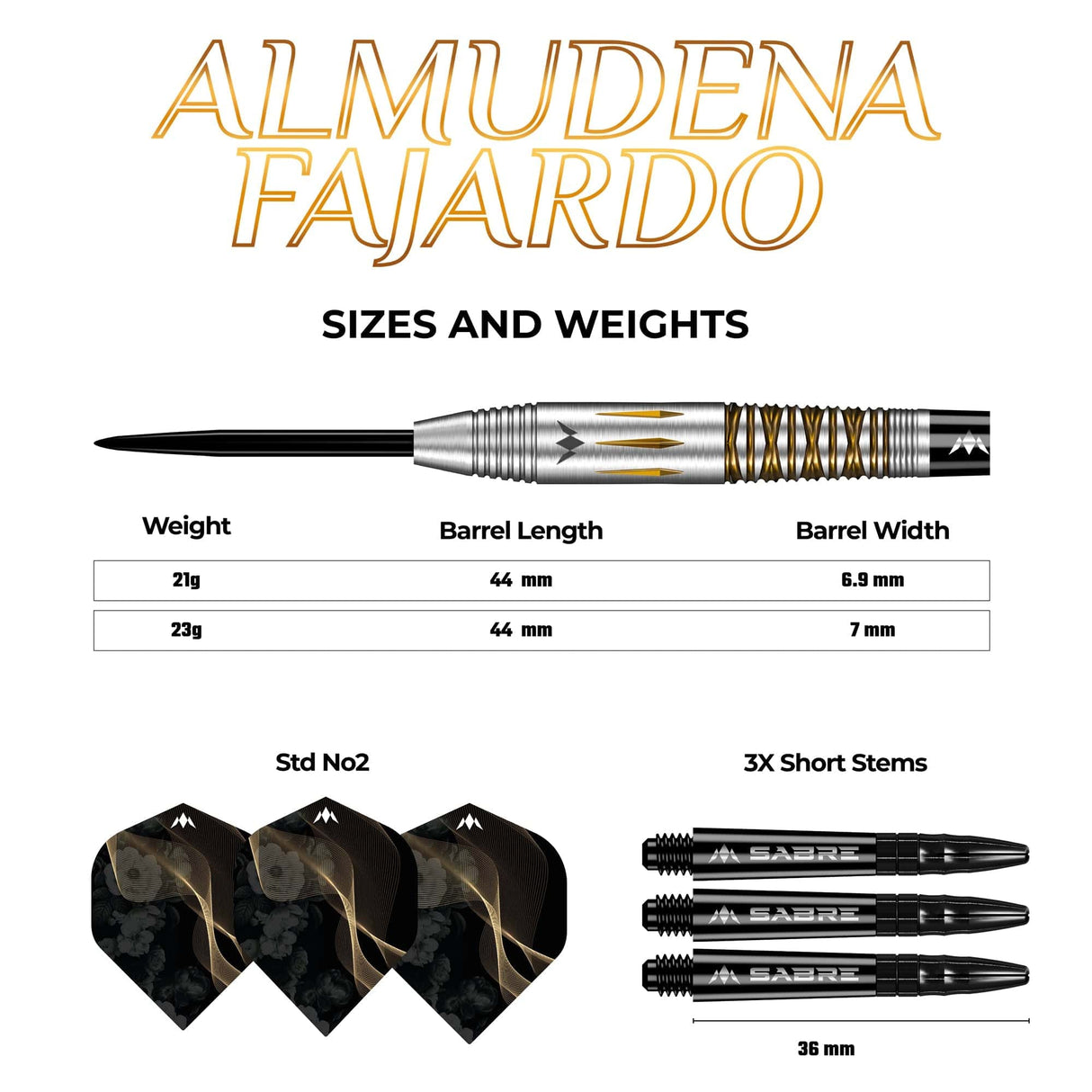 *Mission Almudena Fajardo Ayuso Darts - Steel Tip - 95% Tungsten - Gold PVD Milled Silver - view 4