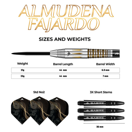 *Mission Almudena Fajardo Ayuso Darts - Steel Tip - 95% Tungsten - Gold PVD Milled Silver - view 4
