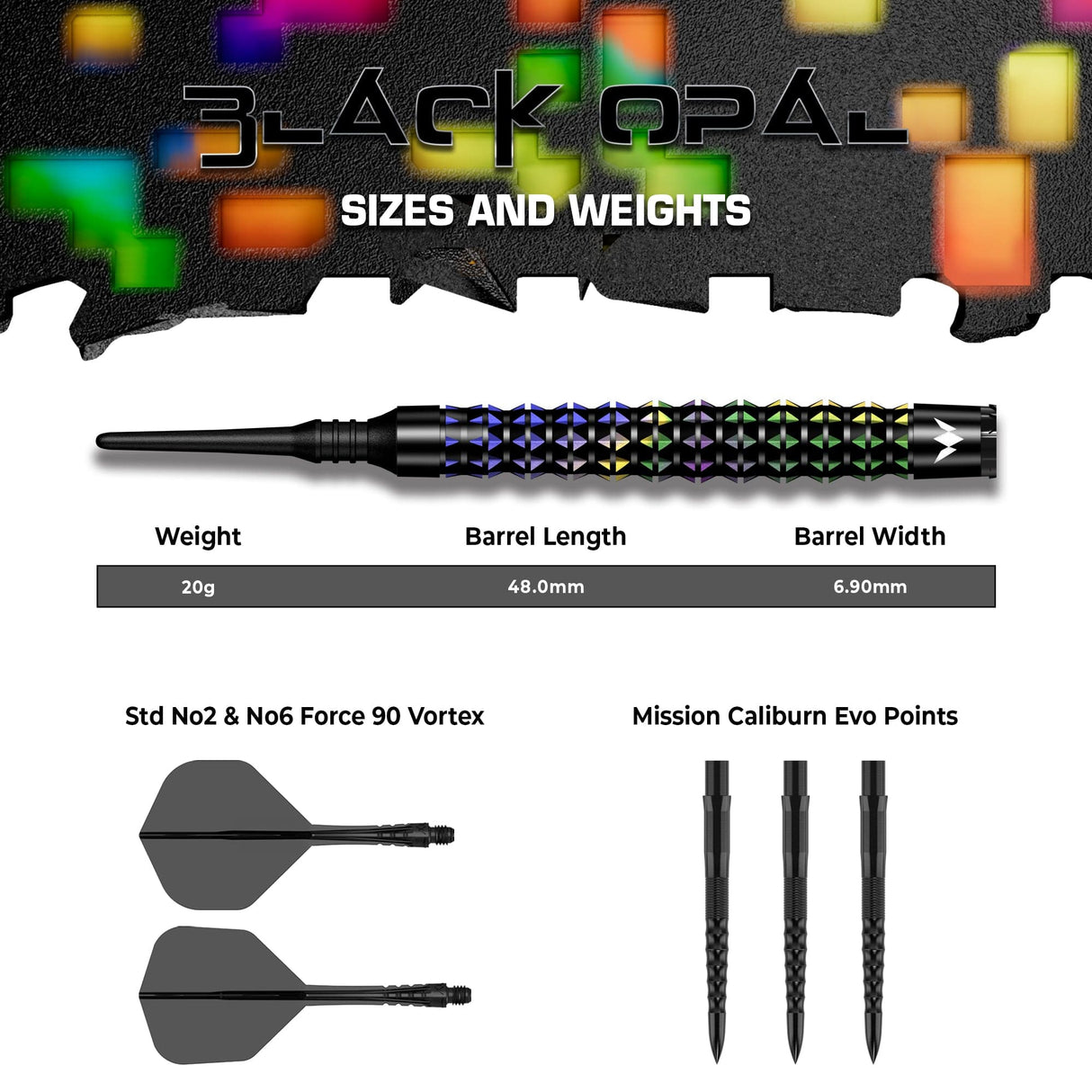 Mission Black Opal Darts - Soft Tip - 95% Tungsten - Black & Coral PVD - view 4