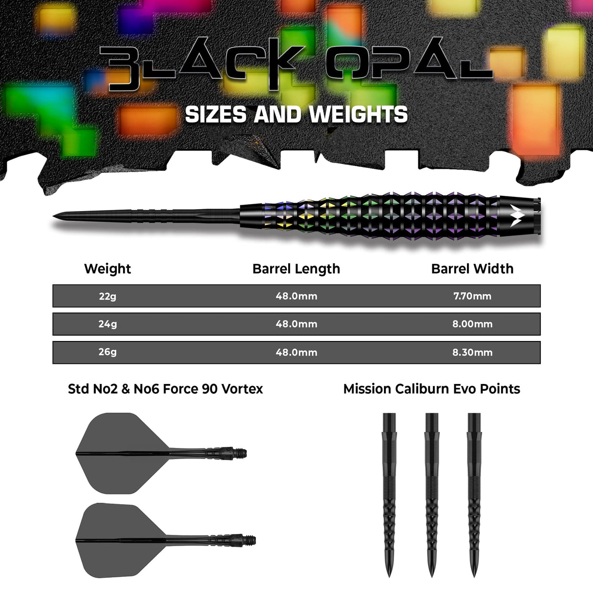 Mission Black Opal Darts - Steel Tip - 95% Tungsten - Black & Coral PVD - view 4