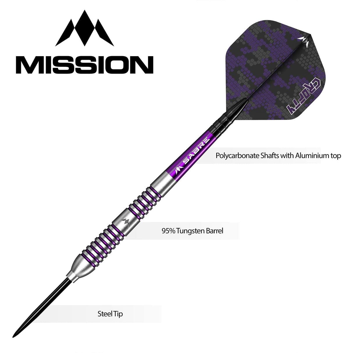 Mission Joe Croft Darts - Steel Tip - 95% Tungsten - Silver & Purple Electro - view 3