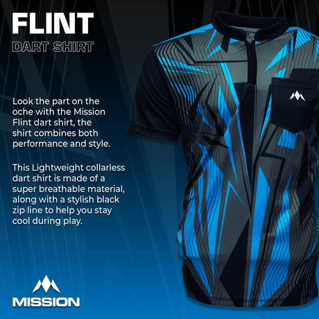 *Mission Darts Flint Dart Shirt - Collarless - Lightweight - Black & Blue - view 2