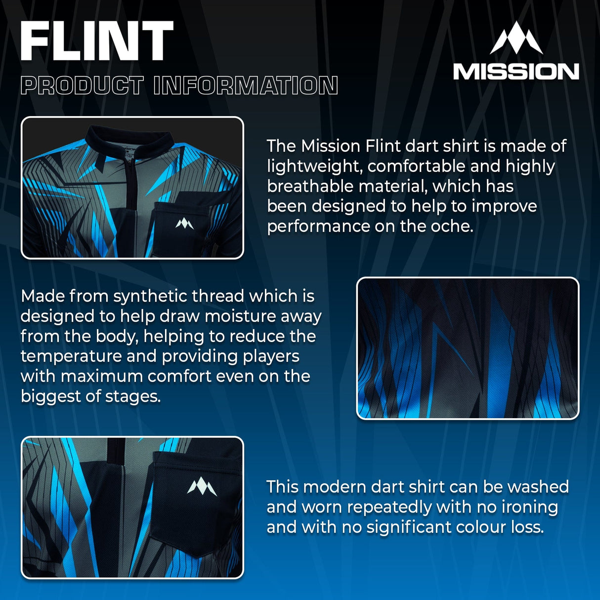 *Mission Darts Flint Dart Shirt - Collarless - Lightweight - Black & Blue - view 4