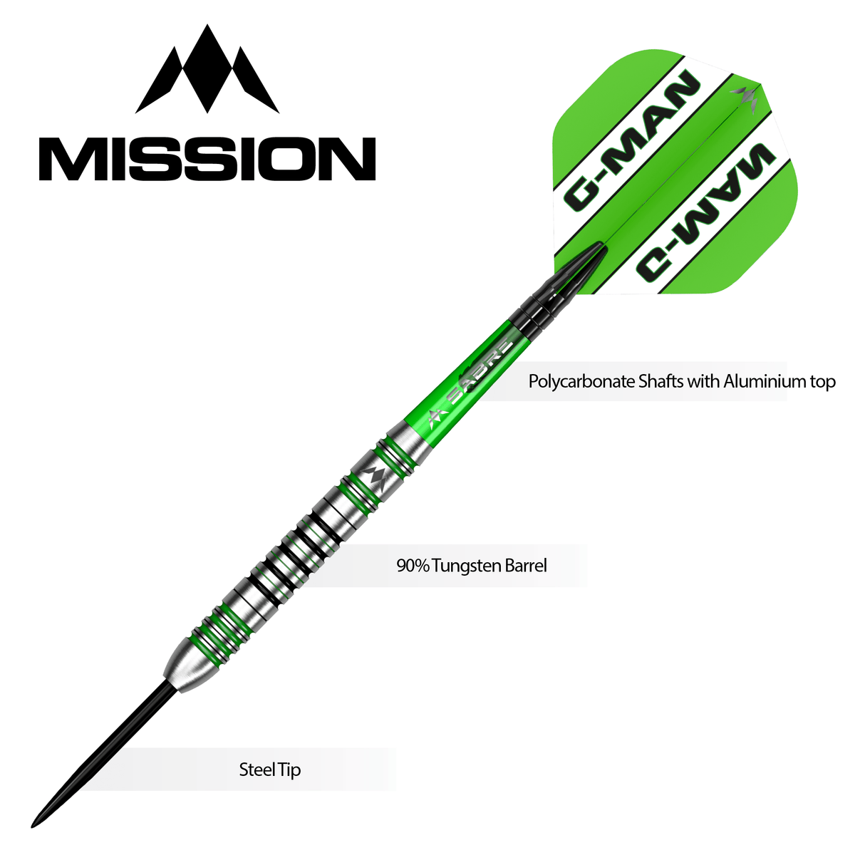 Mission Graham Hall Darts - Steel Tip - 90% - Black & Green - view 7