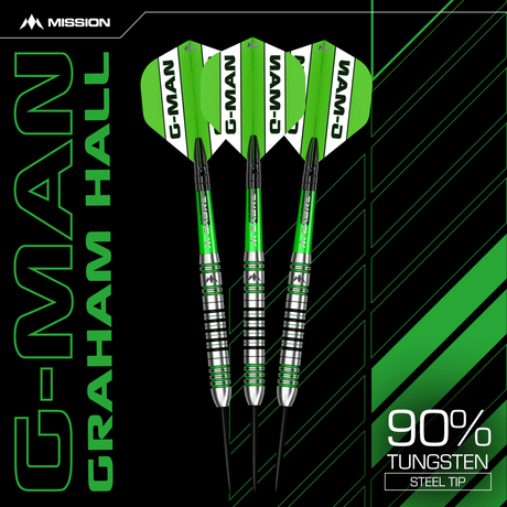 Mission Graham Hall Darts - Steel Tip - 90% - Black & Green - view 10