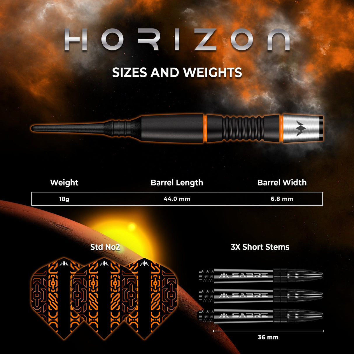 Mission Horizon Darts - Soft Tip - 95% Tungsten - Black PVD & Orange - 18g - view 5