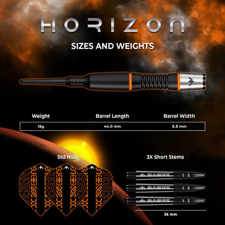 Mission Horizon Darts - Soft Tip - 95% Tungsten - Black PVD & Orange - 18g - view 5