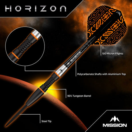 Mission Horizon Darts - Steel Tip - 95% Tungsten - Black PVD & Orange - view 3