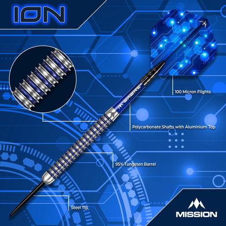 Mission ION Darts - Steel Tip - 95% Tungsten - Blue & Silver - view 3