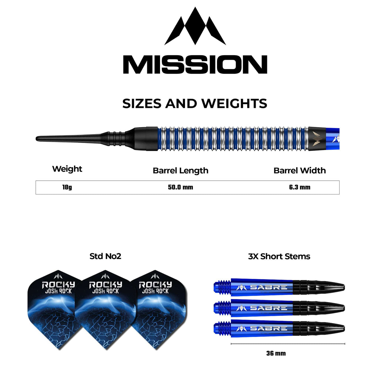 *Mission Josh Rock Darts v1 - Soft Tip - 95% - Rocky - Black & Blue - 18g - view 3