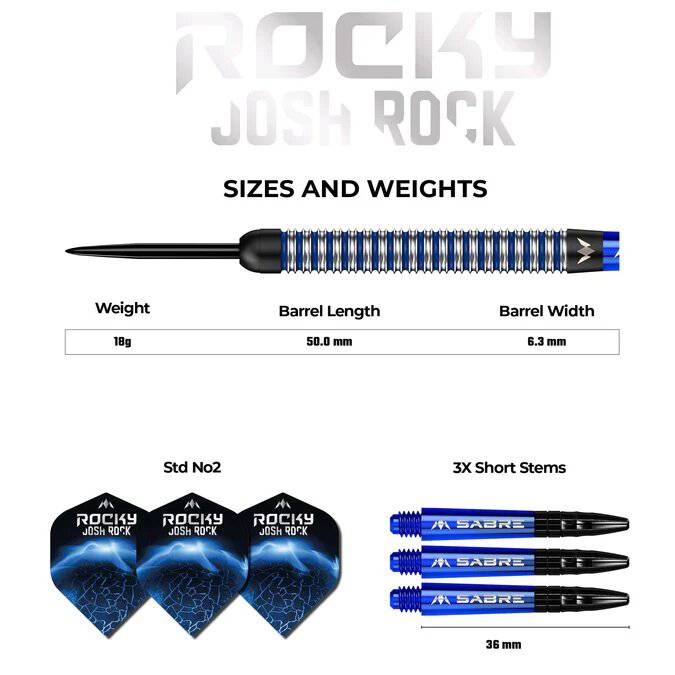 Mission Josh Rock Darts v1 - Steel Tip - 95% - Rocky - Black & Blue - The Darts Shop