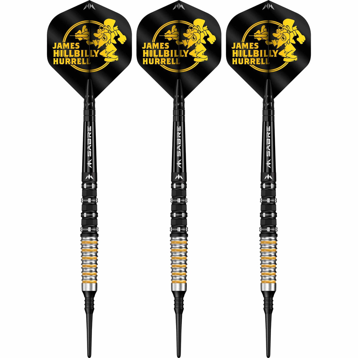 Mission James Hurrell Darts - Soft Tip - 95% Tungsten - V2 - Black PVD & Yellow - view 2