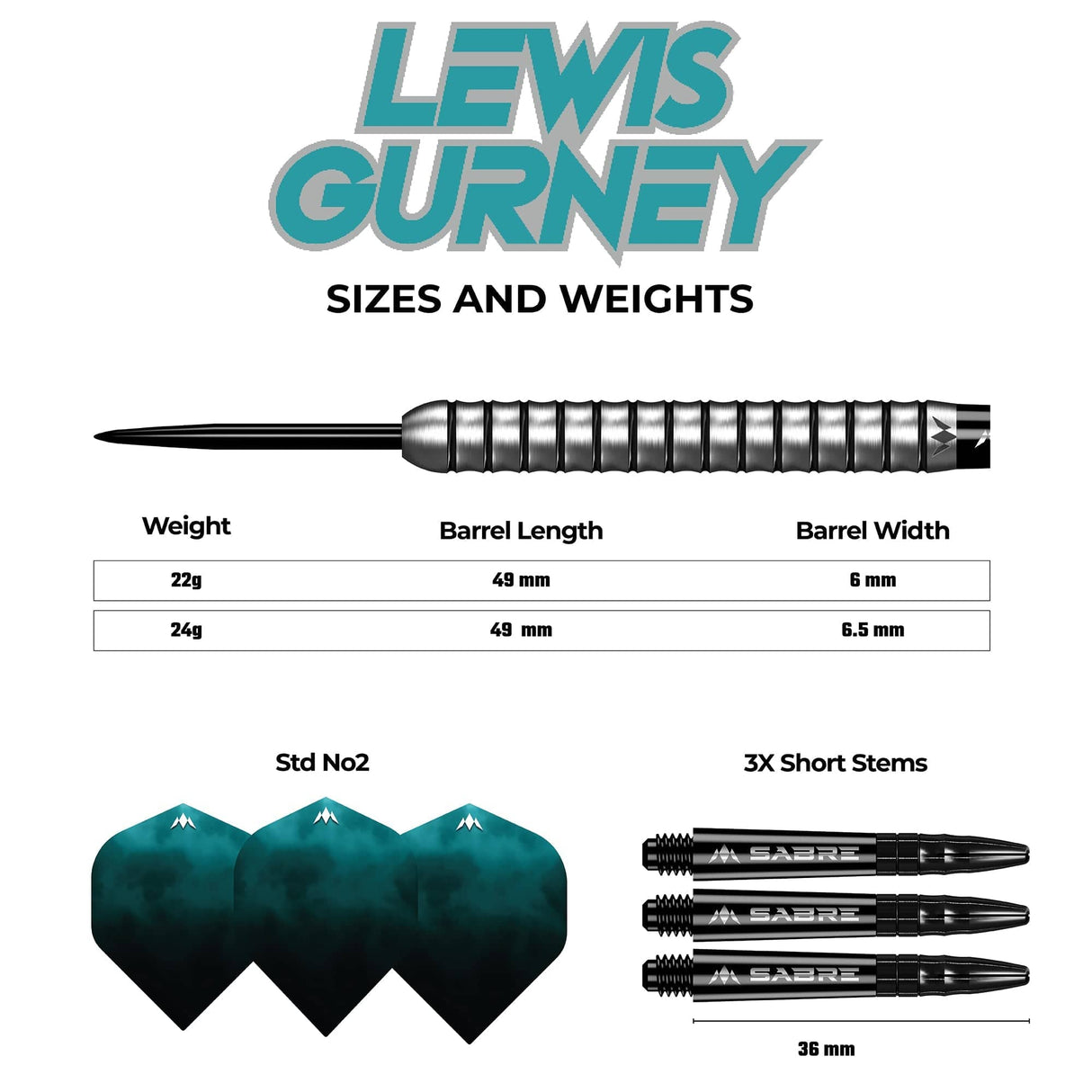 *Mission Lewis Gurney Darts - Steel Tip - 95% Tungsten - Silver-Black Rings - view 4
