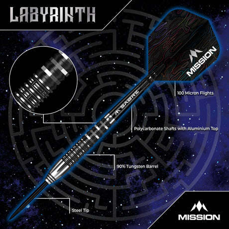 Mission Labyrinth Darts - Steel Tip - 90% Tungsten - Black PVD - view 2
