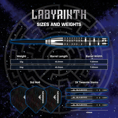 Mission Labyrinth Darts - Steel Tip - 90% Tungsten - Black PVD - view 4